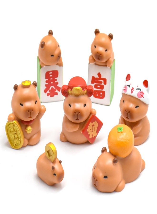 HOMICO Mini Capybara Figurines 7 Pieces New Years Tiny Capybara for Car Dashboard Dollhouse Mini Resin Animals for Fairy Garden Capybara Birthday Decorations - Image 4